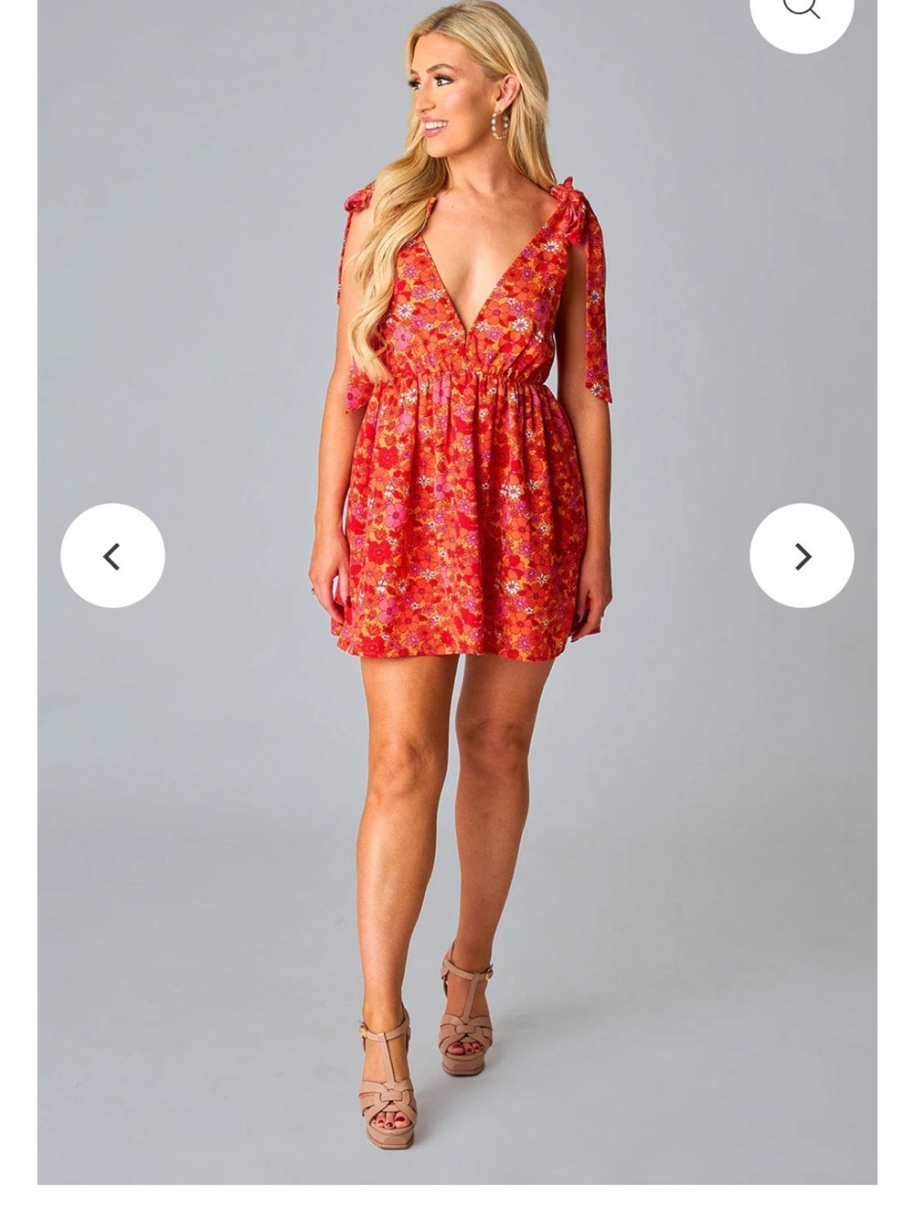 Buddy Love Red Floral Tie-Shoulder V-Neck Mini Dress